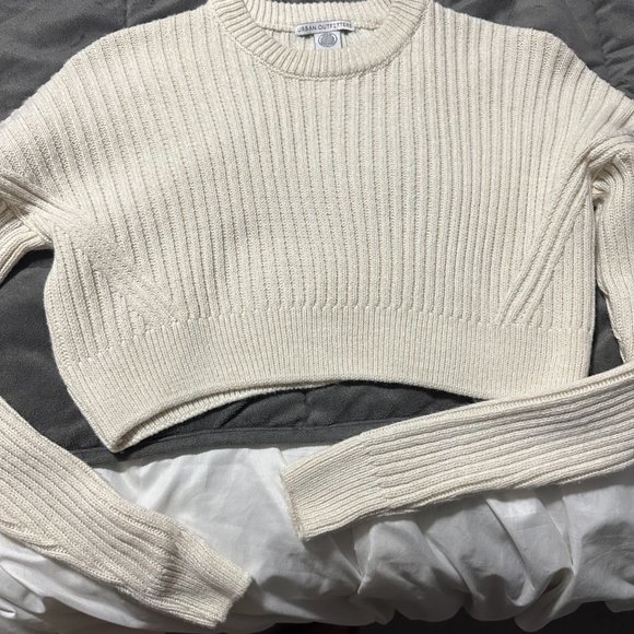 NEW Urban Outfitters Big Sur Cream Cropped Ribbed Long Sleeve Crew Sweater XS - Picture 6 of 7